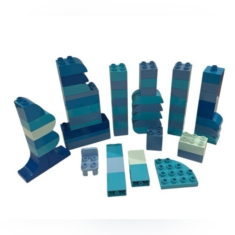 Lot 60 Lego Duplo Blue Bricks Light Dark Periwinkle Aqua 2x2 2x4 Curved